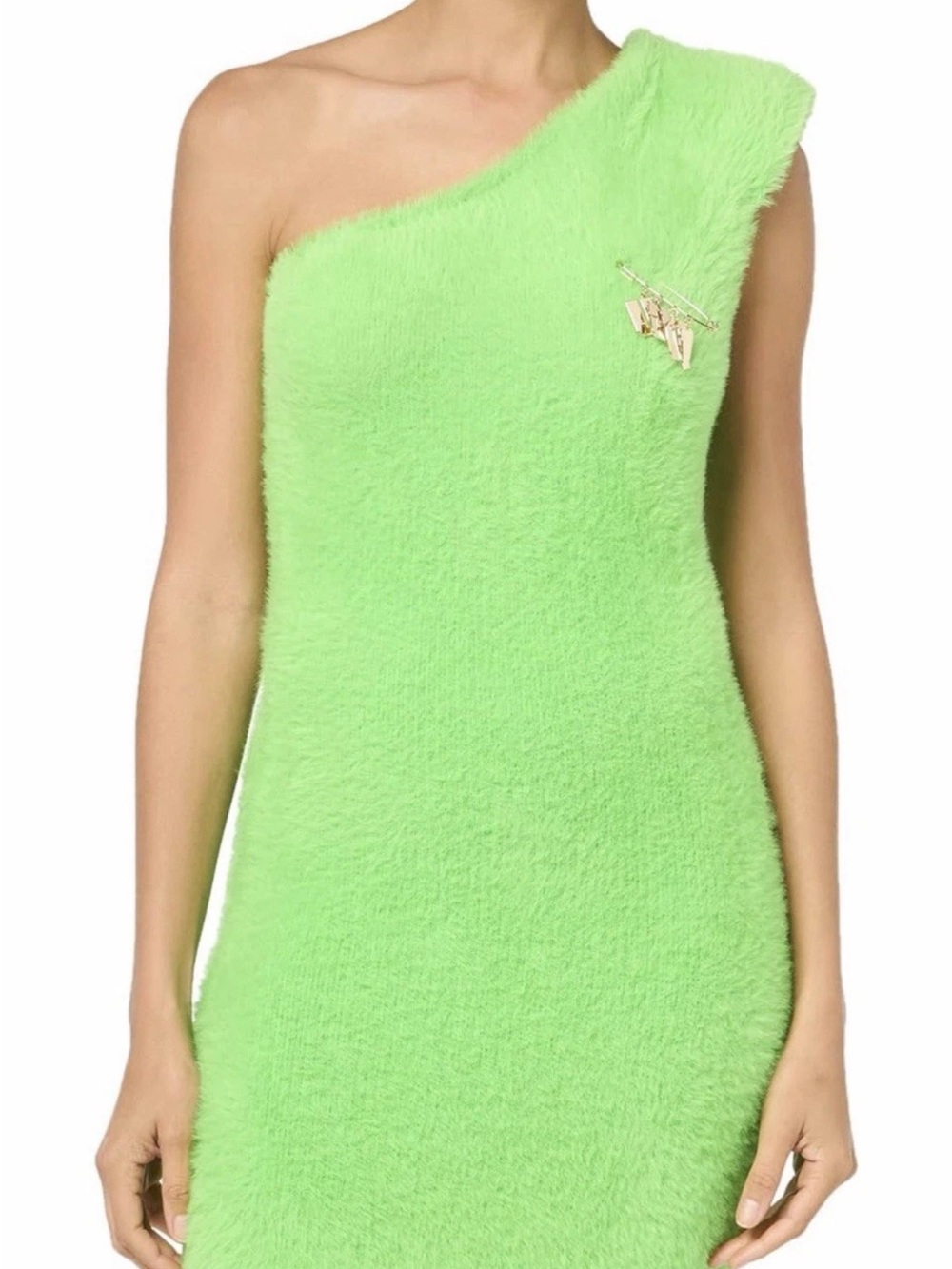 UGG Neon Green Faux Fur One Shoulder Festival Mini Dress Large NWT